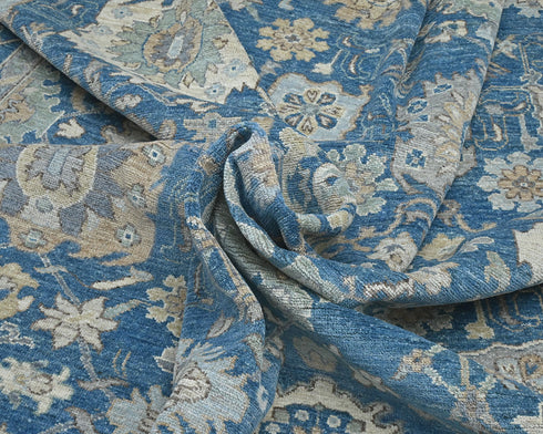 10x14 Blue Oushak Turkish Hand Knotted Soft Wool Area Rug